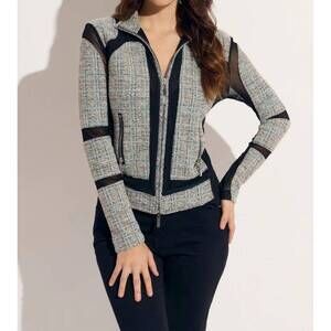 NEW OOLALA tweed multi zip scuba jacket in grey